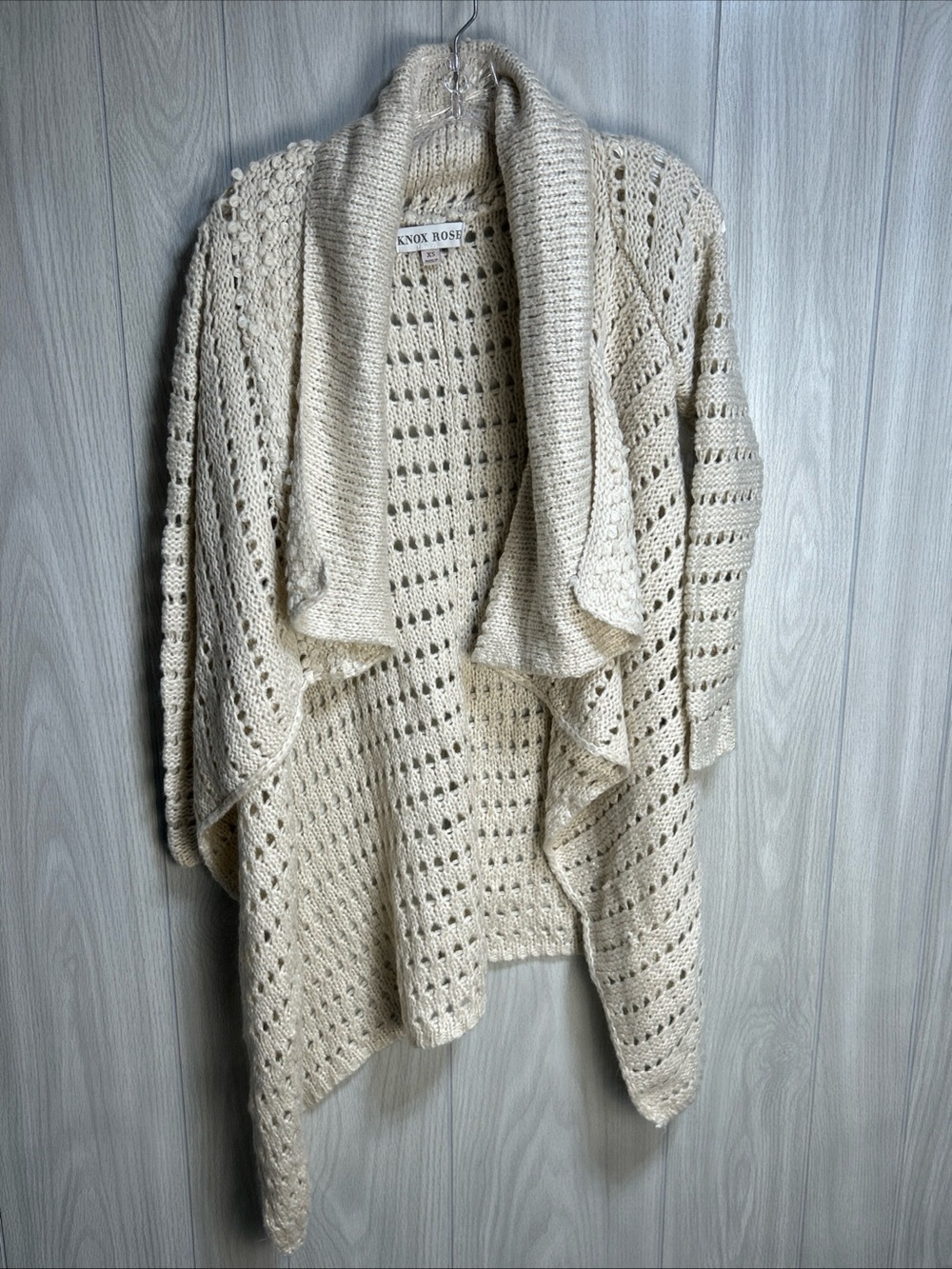 Knox Rose Beige Open Front Open Knit Cardigan Sweater Size XS